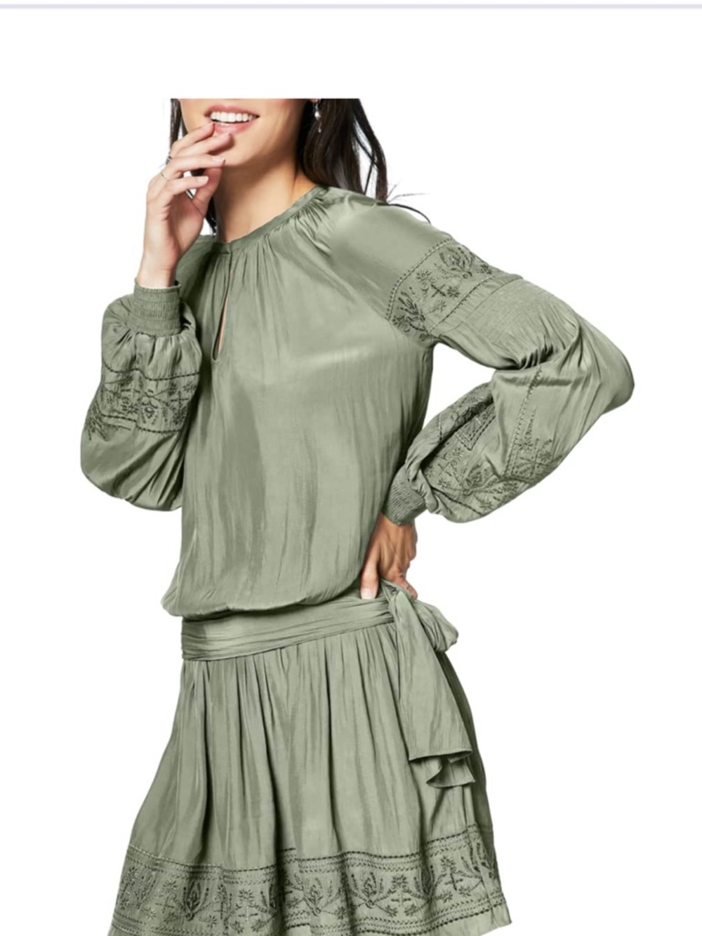 Ramy Brook Olive Green Embroidered Midi Dress